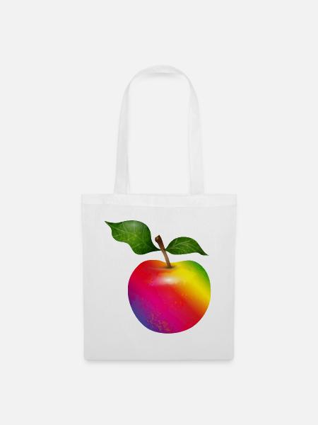 Bunter Regenbogen-Apfel mit Blättern Illustration - Stoffbeutel - Weiß