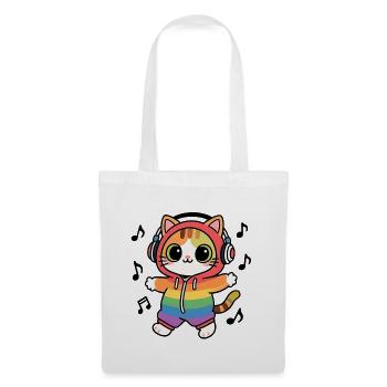 Regenbogenkatze DJ Hoodie Musiknotizen - Stoffbeutel - Weiß - Vorne