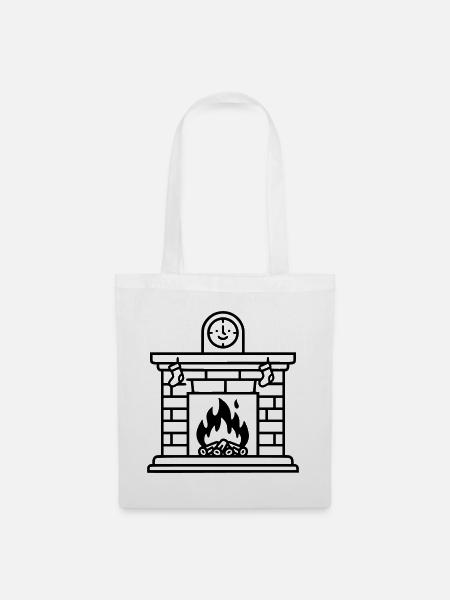 Gemütlicher Weihnachtskamin mit Feuer - Stoffbeutel - Weiß