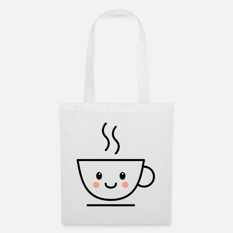 Kaffee, Tee oder Kakao Tasse mit kawaii Gesicht - Stoffbeutel - Weiß