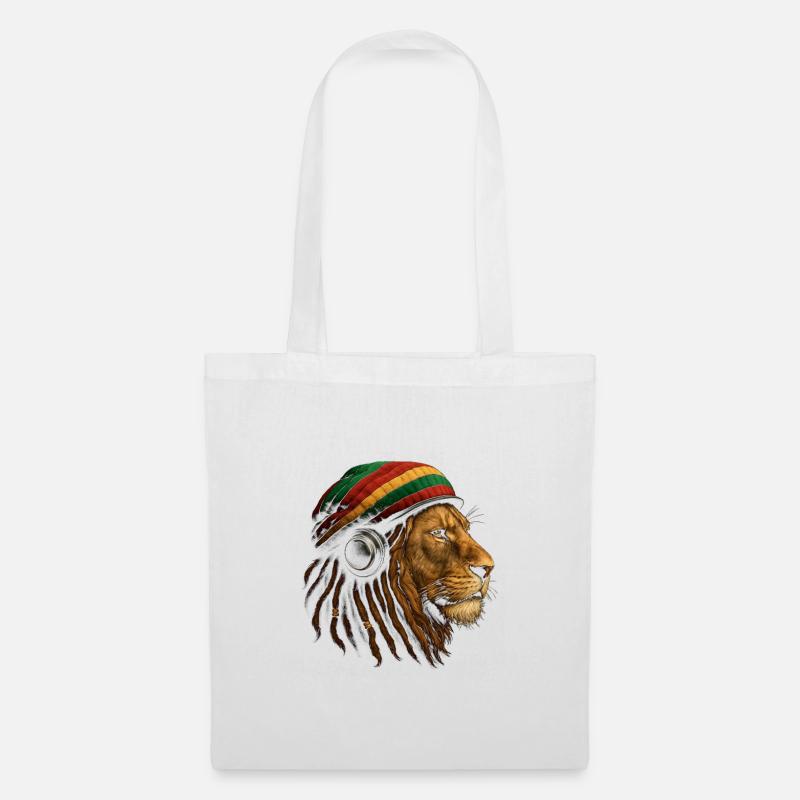 Löwe mit Rastafari Kopfhörer - Stoffbeutel - Weiß