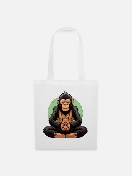 Affen Yoga / Yogi Affe - Stoffbeutel - Weiß