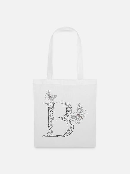 Buchstabe B mit Schmetterlingen - Stoffbeutel - Weiß