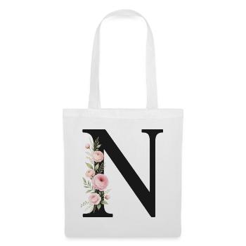 N Buchstabe Monogram Floral - Stoffbeutel - Weiß - Vorne