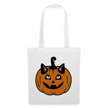 Halloween Katze Kürbiskopf - Stoffbeutel - Weiß - Vorne