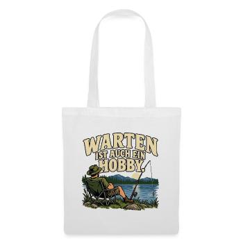 Warten ist auch ein Hobby – Retro-Angelshirt - Stoffbeutel - Weiß - Vorne