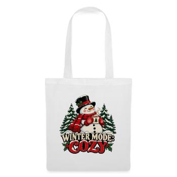 Wintermodus: Gemütlich – Schneemann mit Tasse - Stoffbeutel - Weiß - Vorne