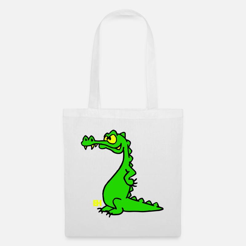 Smiling Crocodile, dreifarbiges Design - Stoffbeutel - Weiß
