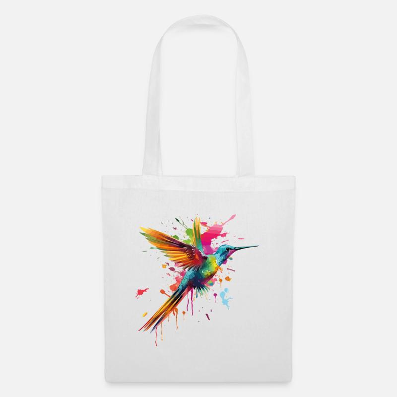 Kolibri Vogel Tier Kunst Aquarell Splash Bunt - Stoffbeutel - Weiß