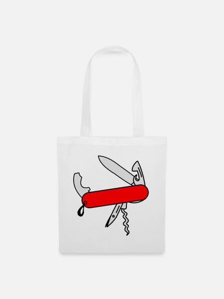 Rotes Überlebensmesser - Stoffbeutel - Weiß