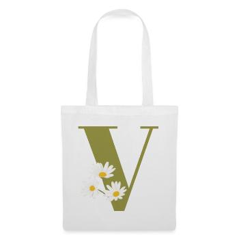 Lettre v vert marguerites - Sac en tissu - blanc - Devant