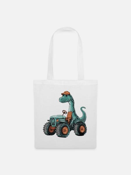 Dinosaurier brontosaurus Traktor Farmer - Stoffbeutel - Weiß