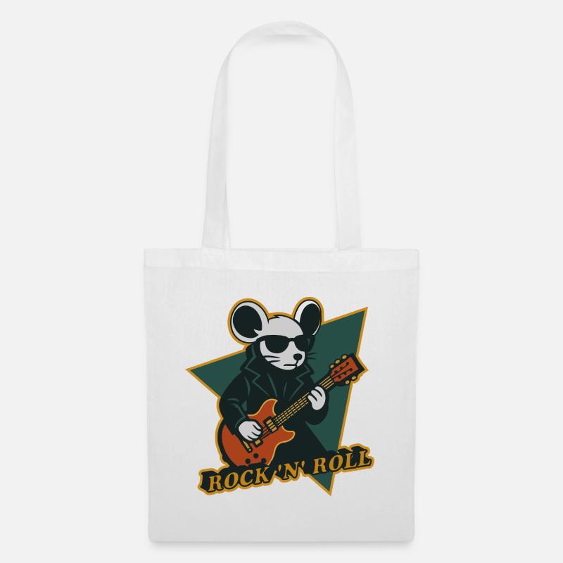 Mouse with Guitar Cool Cartoon - Tote Bag - white