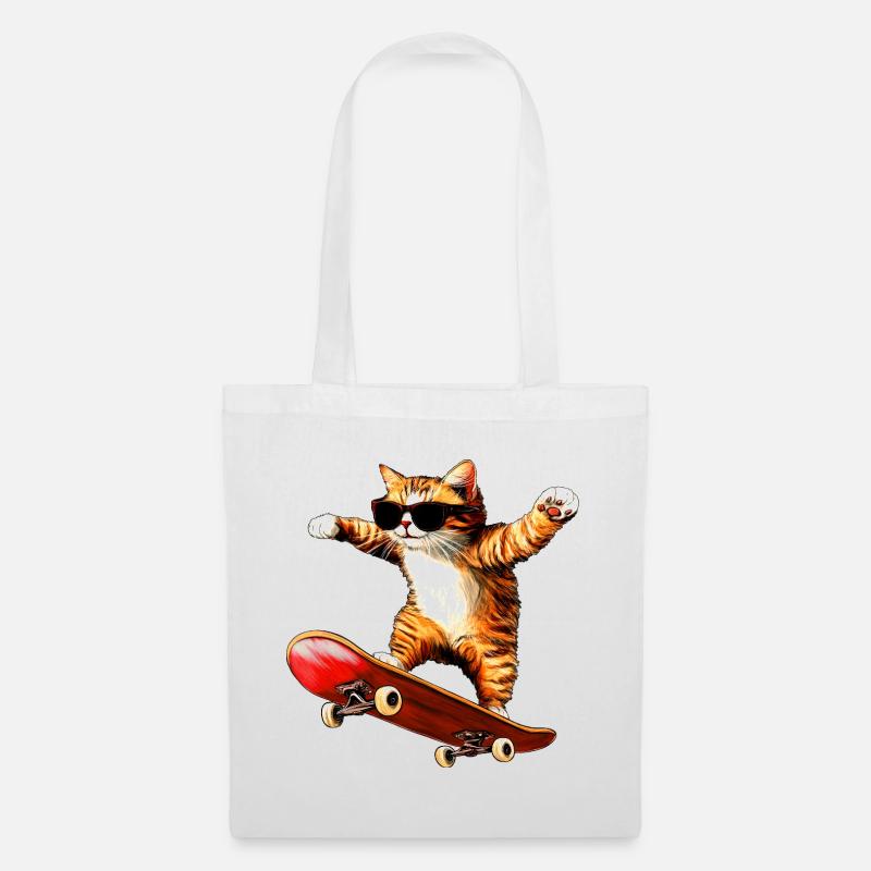 Katzen Skateboard - Stoffbeutel - Weiß