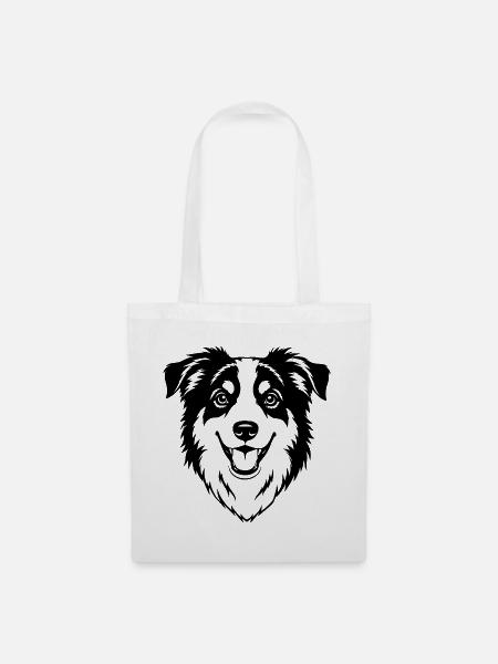 Australian Shepherd Kopf schwarz - Stoffbeutel - Weiß