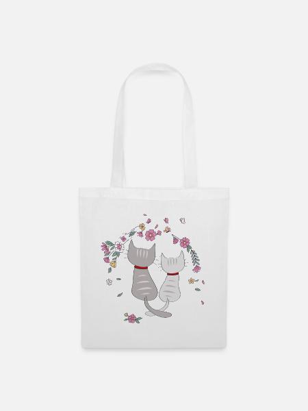 Zwei Katzen im Blumenbogen - Stoffbeutel - Weiß