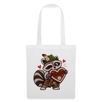 Waschbär in Tracht mit Lebkuchenherz - Stoffbeutel - Weiß - Vorne