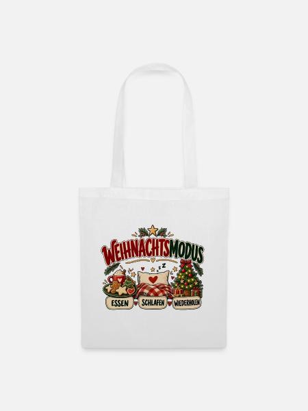 Weihnachtsmodus – Essen Schlafen Wiederholen Motiv - Stoffbeutel - Weiß