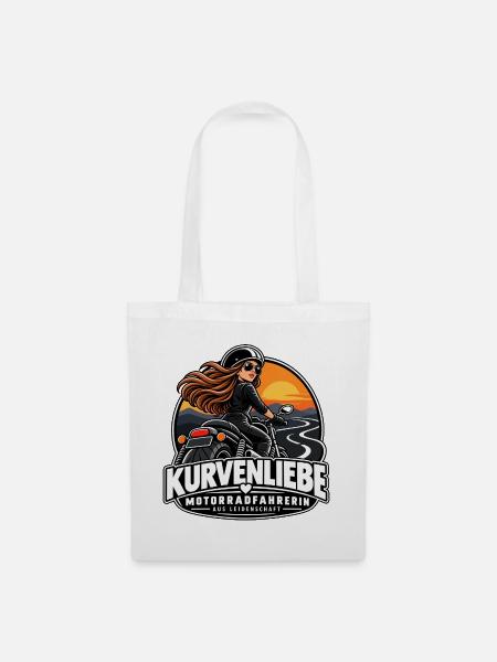 Kurvenliebe Motorradfahrerin Sunset - Stoffbeutel - Weiß