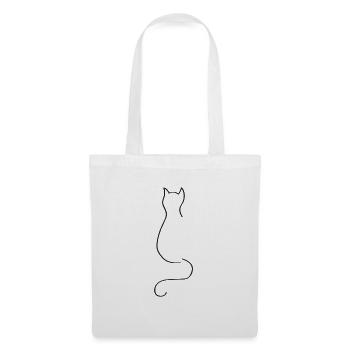 Katze One Line Schwarz - Cat Oneline Black - Stoffbeutel - Weiß - Vorne