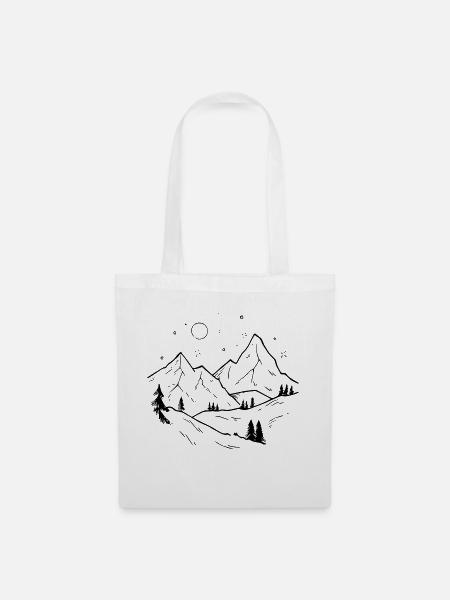 Vintage Berge mit Wald und leuchtenden Sternen - Stoffbeutel - Weiß