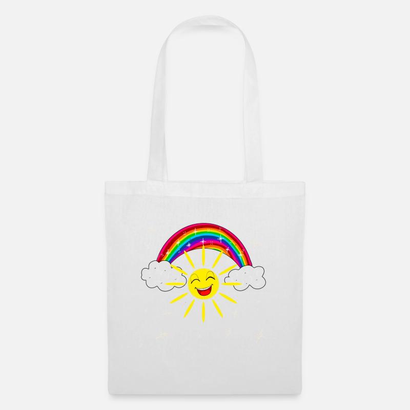 Regenbogen Lachende Sonne Geschenk für Kinder - Stoffbeutel - Weiß