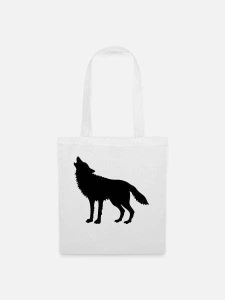 Heulender Wolf (Silhouette) - Stoffbeutel - Weiß