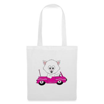 KATZE - CAT - AUTO - CAR - TIER - KIND - BABY - Stoffbeutel - Weiß - Vorne