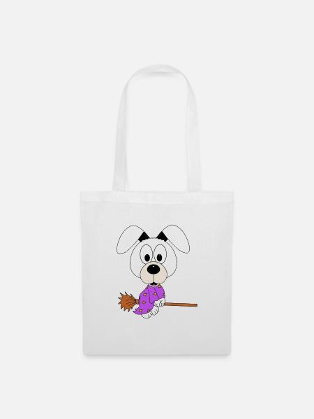 HUND - HEXENBESEN - HEXE - HALLOWEEN - TIER - FUN - Stoffbeutel - Weiß