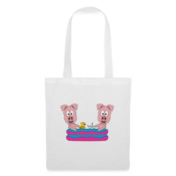 SCHWEINE - POOL - PLANSCHBECKEN - TIERE - FUN - Stoffbeutel - Weiß - Vorne