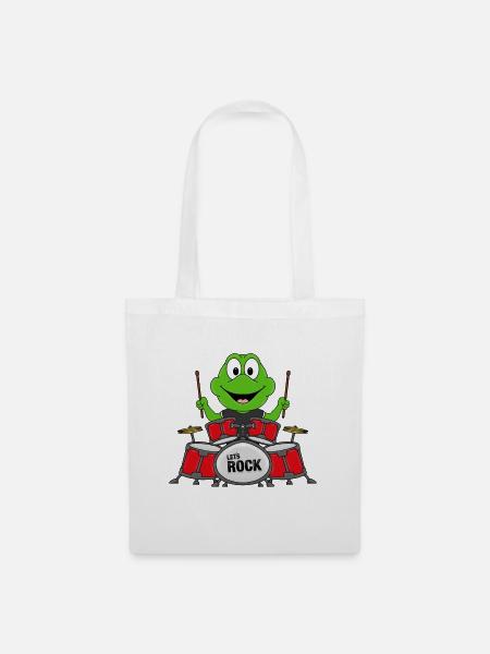FROSCH - SCHLAGZEUGER - MUSIKER - BAND - Stoffbeutel - Weiß
