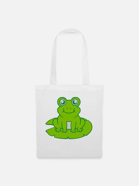 Frosch sitzt Seerose Seeblatt - Stoffbeutel - Weiß