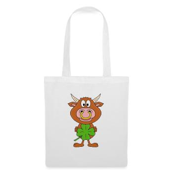 KLEEBLATT - GLÜCKSBRINGER - GLÜCK - STIER - BULLE - Stoffbeutel - Weiß - Vorne