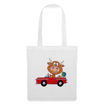 BULLE - RIND - STIER - KUH - WELTENBUMMLER - AUTO - Stoffbeutel - Weiß - Vorne