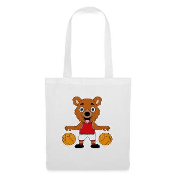 TEDDY - BÄR - TEDDYBÄR - BASKETBALL - SPORT - Stoffbeutel - Weiß - Vorne