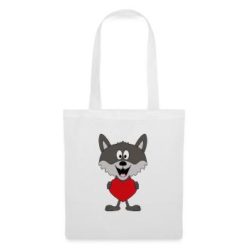 WOLF - HERZ - LIEBE - LOVE - TIER - KIND - BABY - Stoffbeutel - Weiß - Vorne
