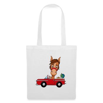 PFERD - AUTO - REISE - WELTENBUMMLER - PONY - Stoffbeutel - Weiß - Vorne