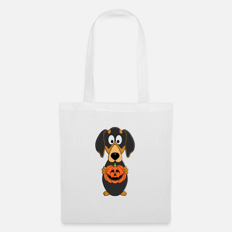 KÜRBIS - SCHNITZEN - HALLOWEEN - DACKEL - HUND - Stoffbeutel - Weiß