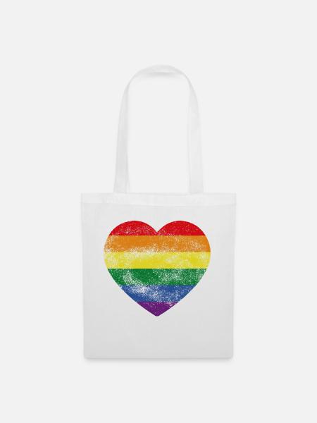 Herz in Regenbogenfarben - Stoffbeutel - Weiß