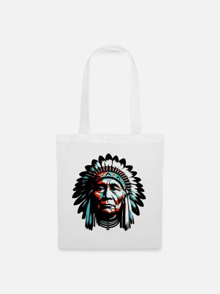 Amerikanisch, Indianer, Amerikaner - Stoffbeutel - Weiß