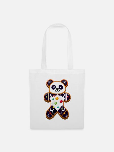 Lebkuchenpanda – Festlicher Panda für Weihnachten - Stoffbeutel - Weiß