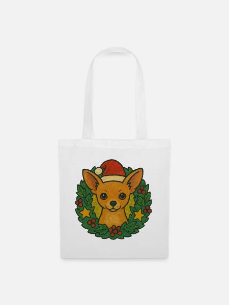 Chihuahua Weihnachtskranz - Stoffbeutel - Weiß