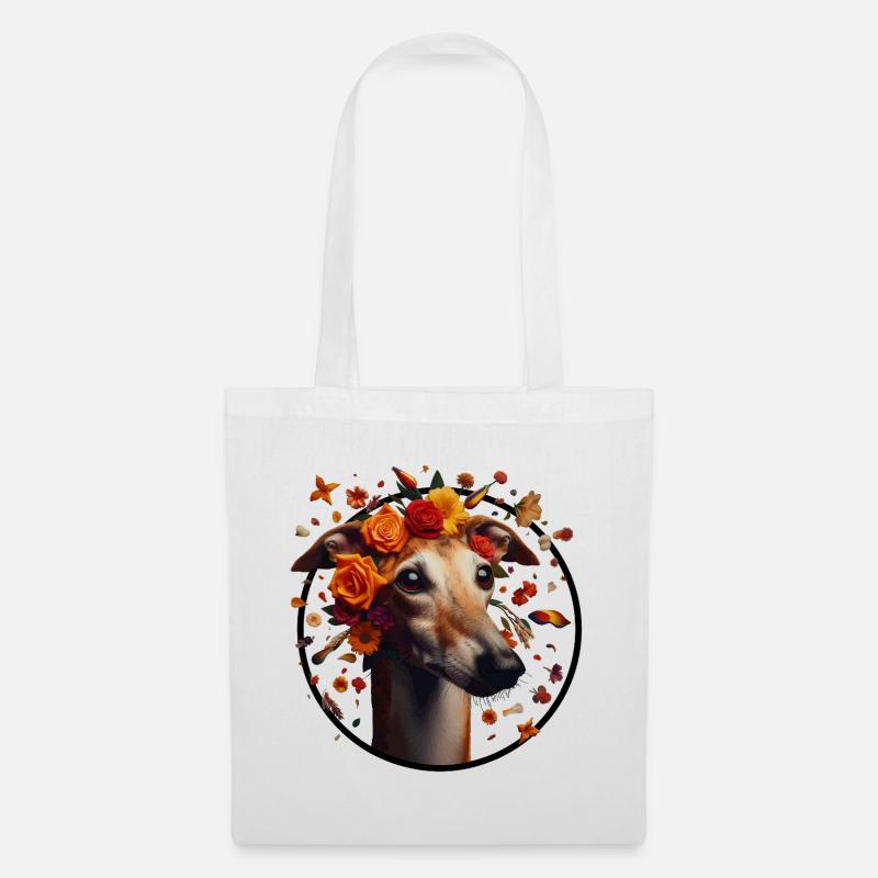 Galgo mit Blumenkranz - Stoffbeutel - Weiß