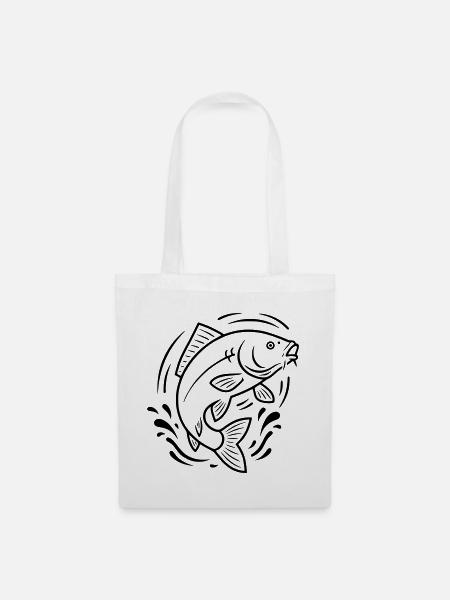 Karpfen Springend Fisch Angeln - Stoffbeutel - Weiß