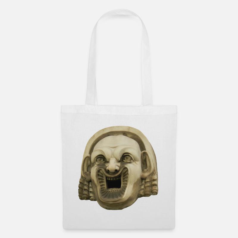Lachende Steinmaske - Stoffbeutel - Weiß