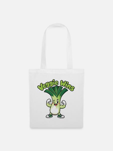 Veggie Wins: Lauchheld Cartoon - Stoffbeutel - Weiß