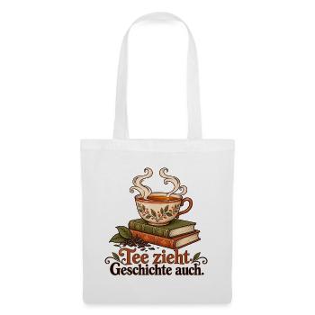 Tee und Bücher: Tee zieht, Geschichte auch - Stoffbeutel - Weiß - Vorne