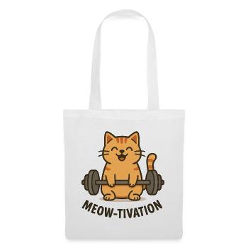 Meow-tivation – Katze beim Gewichtheben - Stoffbeutel - Weiß - Vorne