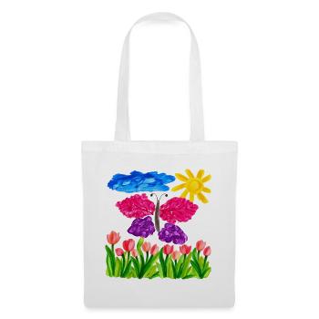 Farbenfroher Schmetterlingsgarten – Sonnenschein & Tulpen - Stoffbeutel - Weiß - Vorne