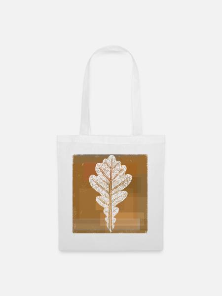 Eichenblatt - Botanisch / Stencil Quadrat Rahmen - Stoffbeutel - Weiß